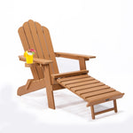 ZUN TALE Folding Adirondack Chair with Pullout Ottoman with Cup Holder, Oaversized, Poly 83820938