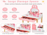 Kids Rabbit Vanity Table Set with Removable Shatter-Proof Mirror, Pink & White Makeup Desk with 69012468