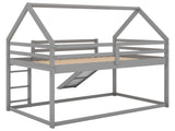 Twin Size Bunk House Bed with Slide and Ladder,Gray 69291769