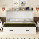 Queen Size Farmhouse Murphy Cabinet Bed with Charging Station, Foldable Platform Bed with Large 10043440