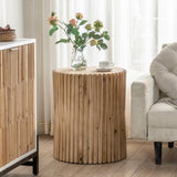 ZUN Retro Fashion Style Cylindrical Side Table with Vertical Texture Relief Design,Suitable for Living W757102860