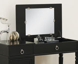 Bedroom Vanity Set w Stool Open Up Mirror Storage Space Drawers Rubber wood Ring Pull Handles Black B011113339