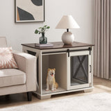 Farmhouse Dog Cage Crate Furniture Sliding Barn Door, Farmhouse Wooden Dog Kennel End Table W2275P164726
