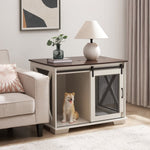 ZUN Farmhouse Dog Cage Crate Furniture Sliding Barn Door, Farmhouse Wooden Dog Kennel End Table W2275P164726