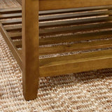 Upholstered Coffee Table Tufted Linen Large Square Ottoman with Beech Wood Shelf and Frame, W2353P183873