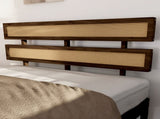 Dark walnut wood painted finish rattan and pine wood double headboard full size wooden bed, 43829429