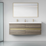 60" Wall-Mounted Bathroom Vanity with Double Sinks, Floating Bathroom Storage Cabinet with Stone W1573P211188