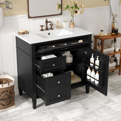 36'' Bathroom Vanity with Top Sink, Modern Bathroom Storage Cabinet with 2 Drawers and a Tip-out N710P230246B