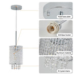 ZUN Modern Crystal Pendant Light 3-Pack Adjustable Chrome Hanging Ceiling Fixture with Clear Beads, W1340P208485