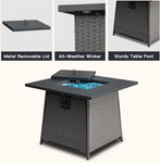 ZUN 32 Inch Propane Fire Pits Table with Blue Glass Ball,50,000 BTU Outdoor Wicker Fire Table with W1859113379