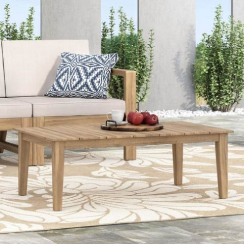 ZUN Acacia Wood Outdoor Coffee Table, Light Brown, 14'' H X 23.5'' W X 39.5'' L 72767.00MLBRN