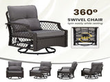 3-Piece Patio Furniture Set, Wicker Outdoor Bistro Set Swivel Glider Patio Chairs x 2 with Cushions, T3623P505190
