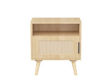 22.83'' H Rattan Nightstand, Side Table with Door Open Shelf, Accent Bedside End Table with Solid 77438934