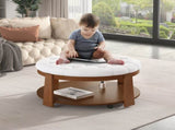 Modern Large Round Ottoman Coffee Table 2-Tier Oversized Button Tufted Ottoman with Wood Shelf N735P180224K