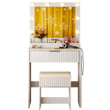 White particleboard with a 3-compartment, 1-drawer dressing table set with 8 three-color light 02363232