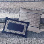 ZUN 6 Piece Reversible Jacquard Quilt Set with Throw Pillows Navy Full/Queen B03597589