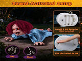 Halloween Animatronic Crawling Girl Prop, Voice Activated with Flashing Red Eyes & Scary Sounds, 28 06450667