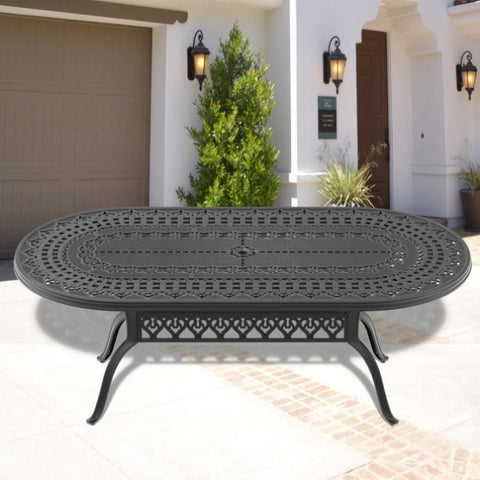 ZUN L81.89*W41.34-inch Cast Aluminum Patio Dining Table With Black Frame and Umbrella Hole W1710P166033