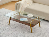 Rectangle Coffee Table, Tempered Glass Tabletop with Gold Metal Legs, Modern Table for Living Room , W241126033