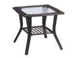 Outdoor Wicker Side Table, Rattan End Table with Glass Top, Patio Coffee Bistro Table for Indoor 91766785