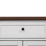 K&K 53'' Farmhouse Island with Two Tempered Glass Cabinet Doors, Power Outlet, Rolling N707P263637W