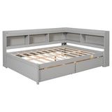 ZUN Full Bed with L-shaped Bookcases, Drawers ,Grey 14137248