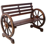 2-Person Wooden Wagon Wheel Bench for Backyard, Patio, Porch, Garden, Outdoor Lounge Furniture W465P222613