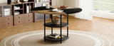 47.3-inch diameter modern splicing circular dining table - double-layer storage, wood and black W1151P268732