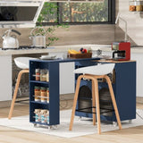 K&K Rolling Kitchen Island With Extended Table, Kitchen Island on Wheels with LED Lights,Power WF316018AAN