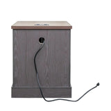 ON-TREND Farmhouse End Table with Charging Station, Rustic Wood Nightstand with Adjustable Shelf, N721P246478E