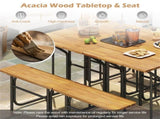 Unique One-Side Acacia Wood Patio Table & Bench Set, Combineable for Picnic & Leisure 45513631