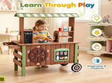 Toddler Wooden Play Food Truck Cart on Wheels, All-in-One Grocery Stand with Storage Cabinet Box, 33919502
