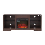 ZUN TV Stand Electric Fireplace Glass Shelves, 3D Fireplace TV Stand with LED Lights Wood with USB W1758P215084