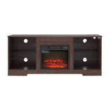 ZUN TV Stand Electric Fireplace Glass Shelves, 3D Fireplace TV Stand with LED Lights Wood with USB W1758P215084