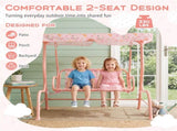 2-Seater Kids Patio Swing with Adjustable Canopy & Safety Belts Outdoor Toddler Swing Bench - PINK 49160533