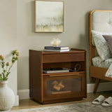 Mid Century Modern Nightstand Charging Station & Outlet Hole & 2 Drawers, Farmhouse End Table W1801P303389