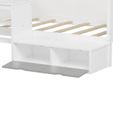 Wooden Twin Size Daybed with Storage Shelves and Lockers, Multi-functional Bed with Study Desk and N733P240746K