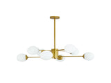 Modern 8-Light Gold Chandelier with White Glass Globe Shades, Mid-Century Branching Design, Elegant W1340P211849