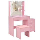 Pink particleboard with textured melamine finish, 5-drawer, 2-tier sliding door mirror cabinet, 55166870