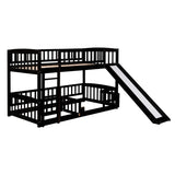 ZUN Bunk Bed with Slide,Twin Over Twin Low Bunk Bed with Fence and Ladder for Toddler Kids Teens 22571216