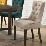 Set of 2 Fabric Upholstered Dining Chairs, Beige and Weathered Oak B016P315231