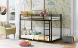 ZUN Twin over Twin Metal Bunk Bed, Low Bunk Bed with Ladder, Black 39848515