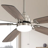 ZUN Modern 52 Inch Led Ceiling Fan 110V 6 Speed Wind 5 Blades Remote Control Reversible DC Motor W882P146293