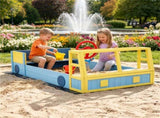 Fire Truck Themed Wooden Sandbox for 2 Kids, Fir Wood Play Sand Table with PP Liner & Bench, Outdoor 08907507