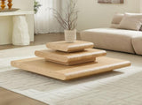 3-Piece Modular Stacking Coffee Table Natural Wood Look, Mordern MDF Table front of the Sofa, W2582P451418