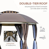 144x144 Inch Round Outdoor Gazebo, Patio Dome Gazebo Canopy Shelter with Double Roof, Netting 05350701