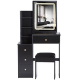 Small Size Left Bedside Cabinet Vanity Table Cushioned Stool, Touch Control Sliding LED Mirror, W936P202365