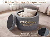 7.7 Gallon Round Storage Ottoman Foot Rest with Acacia Wood Frame, 400LBS Load Capacity Footstool 46931737