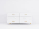 High Glossy Surface 6 Drawers Chest of Drawer with Golden Handle and Golden Steel Legs White Color W2139134915