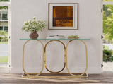 43.3" Modern Tempered Glass Console Table with Ring-Shaped Frames, Metal Frame and Clear Tempered W757P509978